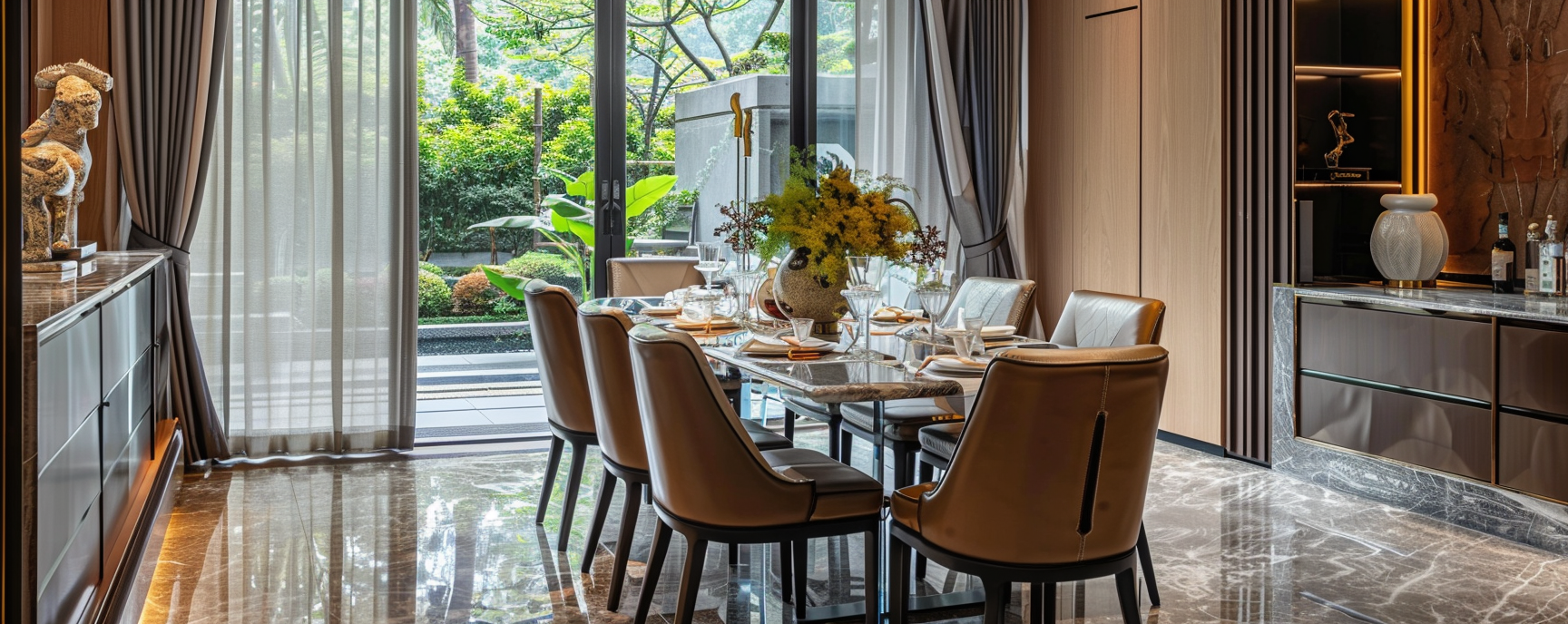Contemporary dining room with round table and Changshi chairs